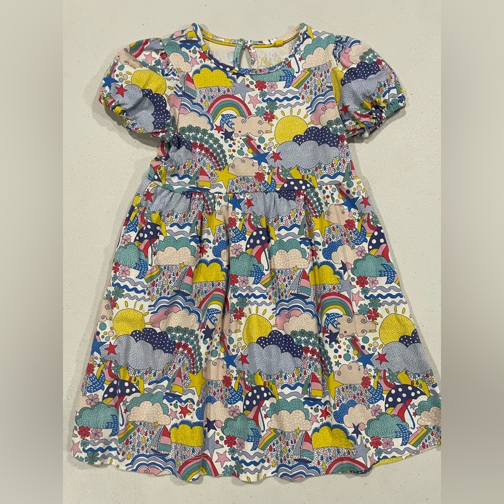 Mini Boden Multicolor Kids Dress with Rainbow and Star Patterns
